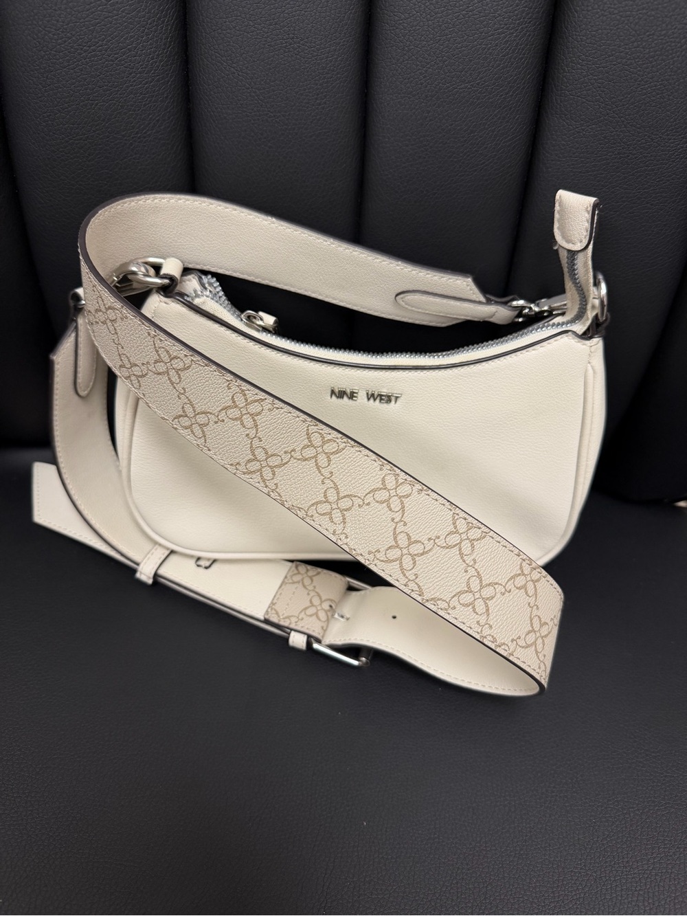 Nine West Ivory Shoulder Bag with Patterned Strap